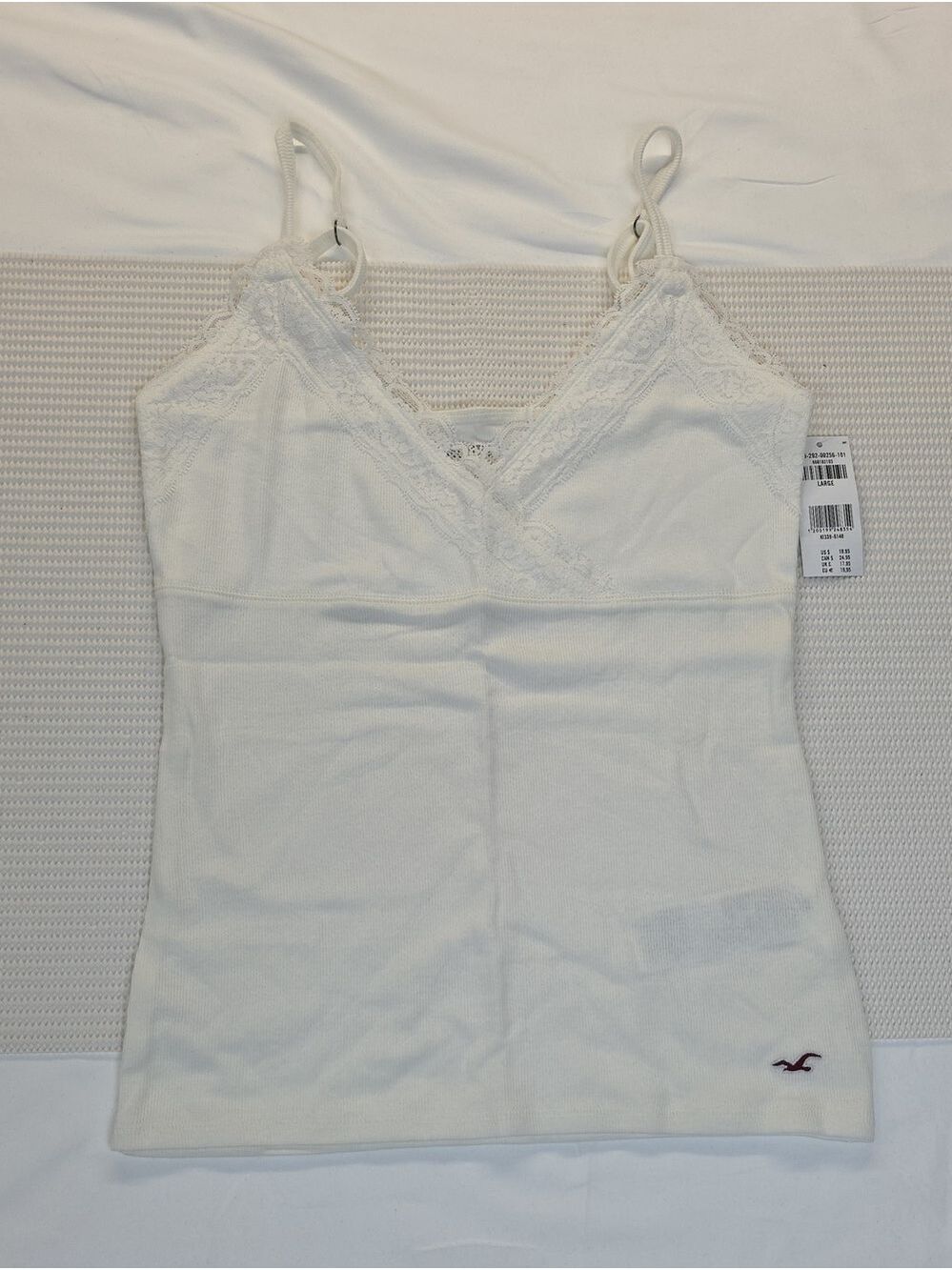 Hollister White Lace-Trim Cami Tank Top Large